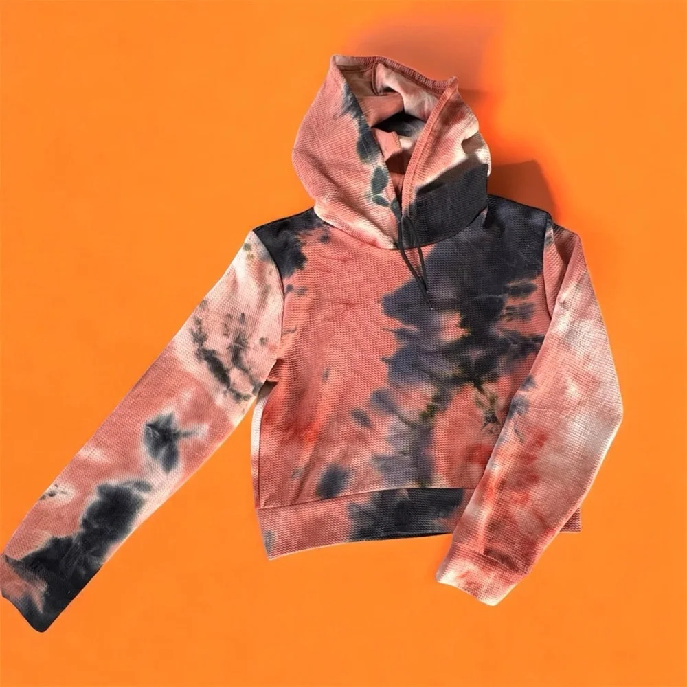 AQ-Sport XL Tie-Dye Hoodie in Pink, Peach, and Black Waffle-knit - Picture 2 of 12